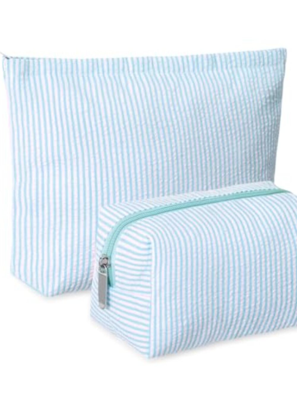 Seersucker Makeup Bag Set 2 Pcs Travel Toiletry Cosmetic Pouch Zipper